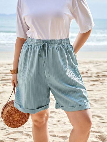 EMERY ROSE Plus Size Women's Solid Color Waist Tie Shorts