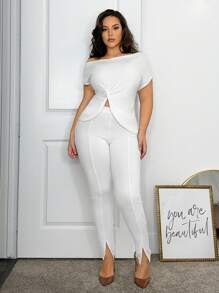 SHEIN SXY 加大尺碼女士3入組扭結打結下擺t恤組合套裝 - 彩色 - 查看 7