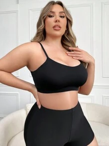 大码无缝细肩带无钢圈文胸 - 黑色 - 查看 5