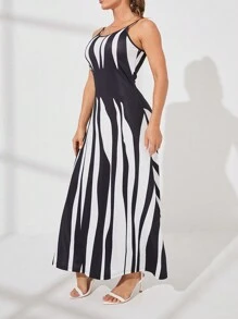 SHEIN LUNE Printed Maxi Cami Dress - Black and White - View 4