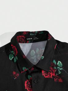 Manfinity Homme Nam Hoa In Ngắn tay Dệt Giải trí Áo sơ mi - màu đen - Xem 4