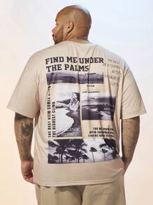 GENTILAND 男裝大尺碼針織椰樹及口號印花短袖t恤,休閒風格 - 彩色 - 查看 1