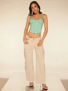 SHEIN BAE Top Sexy Verde Tipo Corsé, Conjunto De Ropa Para Festivales De País, Ropa De Verano Y Atuendos Occidentales - verde menta - Ver 3
