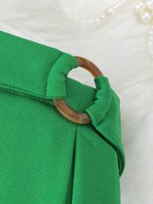 SHEIN Tween Girls' Solid Color Cami Top & Skort 2pcs Outfit With Bowknot - Green - View 5