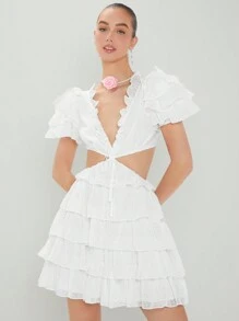 Enchnt Vestido Sin Mangas Para Mujer Con Diseño De Cintura De Hueco Y Dobladillo Escalonado