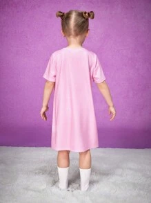 Nick 90s X SHEIN Young Girl Cute Round Collar Straight Fit Sleepwear Dress