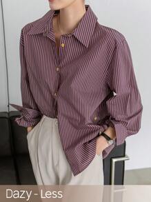 Dazy-Less Casual Business Style Striped Long Sleeve Shirt,Fall Clothes