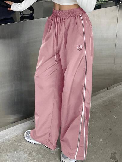 DAZY 抽绳腰部撞色侧缝阔腿裤