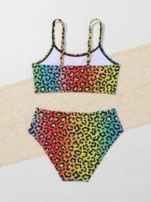 Tween Girl Leopard Print Ombre Bikini Set, Bathing Suit Beach Outfit Summer Vacation Summer Beach - Multicolor - View 2