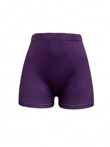 Women's Fashion Letter & Rainbow Print Tight Shorts, Summer - Purple - View 4