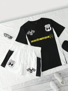 Manfinity LEGND Men's Letter Printed Short Sleeve T-Shirt And Shorts Set - Multicolor - View 2