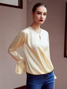 MOTF PREMIUM 絲質純色擴口袖上衣 - 杏色 - 查看 4