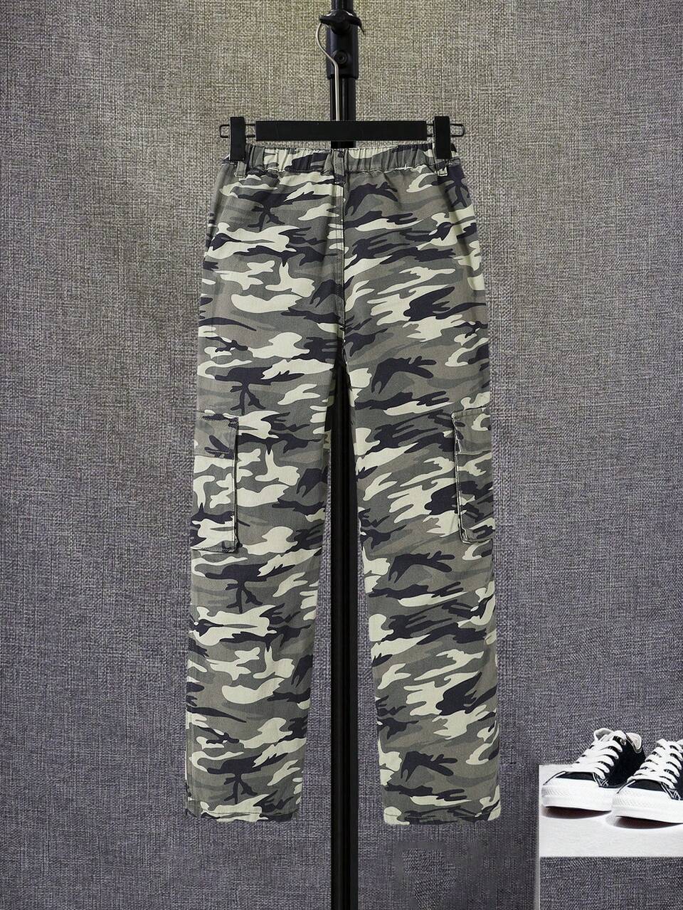 Tween Boys' Camouflage Printed Straight Leg Denim Jeans With Flap Pocket And Side Cargo Pocket