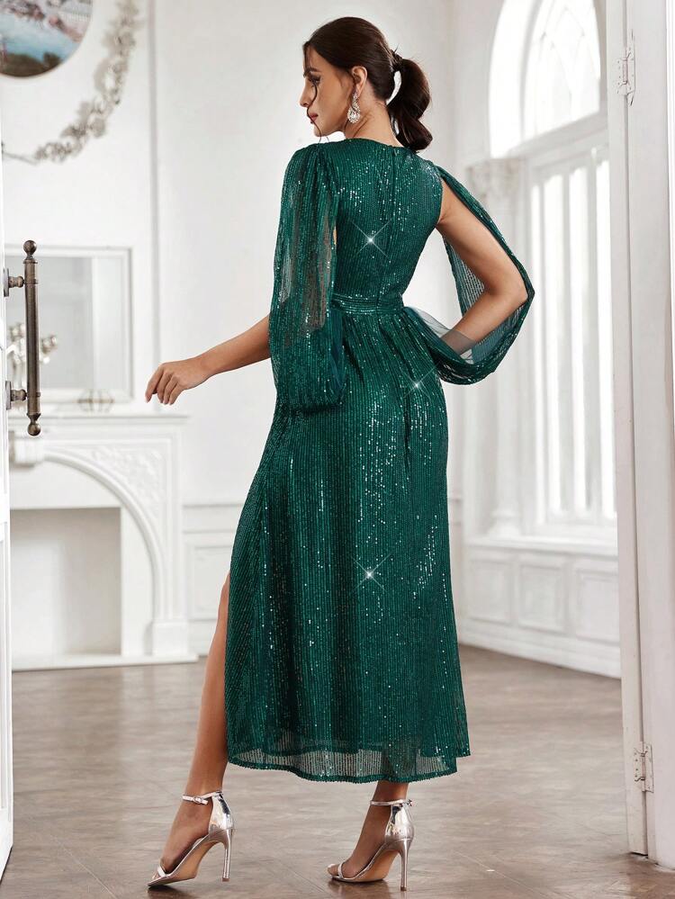 Women's Sequin High Slit Evening Party Dress