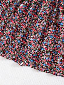 適合休閒穿著的青少女修身圓領拼接花卉壓榨裙 - 西瓜粉 - 查看 4