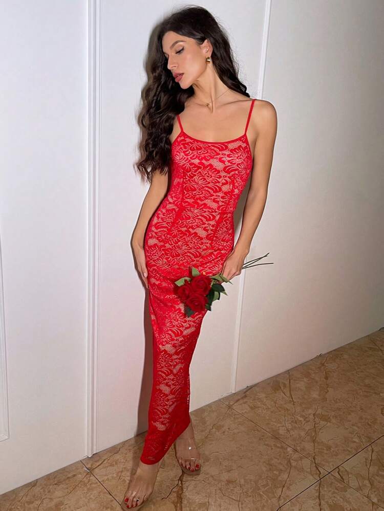 Ladies' Slim Fit Lace Spaghetti Strap Dress