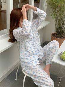 DAZY 可爱兔子印花睡衣套装 白色套装 - 白色 - 查看 6