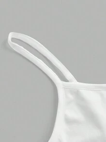 SHEIN Qutie 休闲口号图案性感短款吊带背心，女式合身，适合夏季 - 白色 - 查看 3