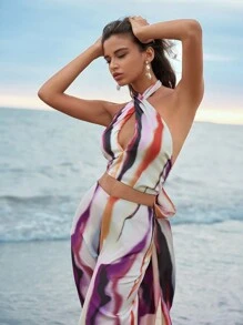 Anewsta Top Para Mujer Con Cuello Halter Hueco En Gradiente Y Espalda Descubierta