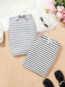 女童条纹裙两件套 - 白色 - 查看 1