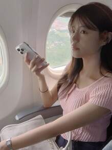 DAZY 女款短袖圓領羅紋針織上衣 - 粉色 - 查看 4