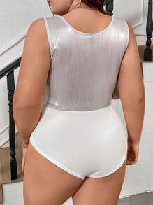 Celure Kích thước lớn Của phụ nữ Cổ chữ V Không tay Áo liền quần chặt - Bạc - Xem 2