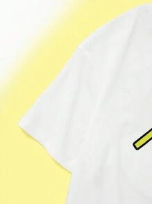 Gudetama X SHEIN Tween男孩卡通&字母圖形下垂肩t恤 - 白色 - 查看 3