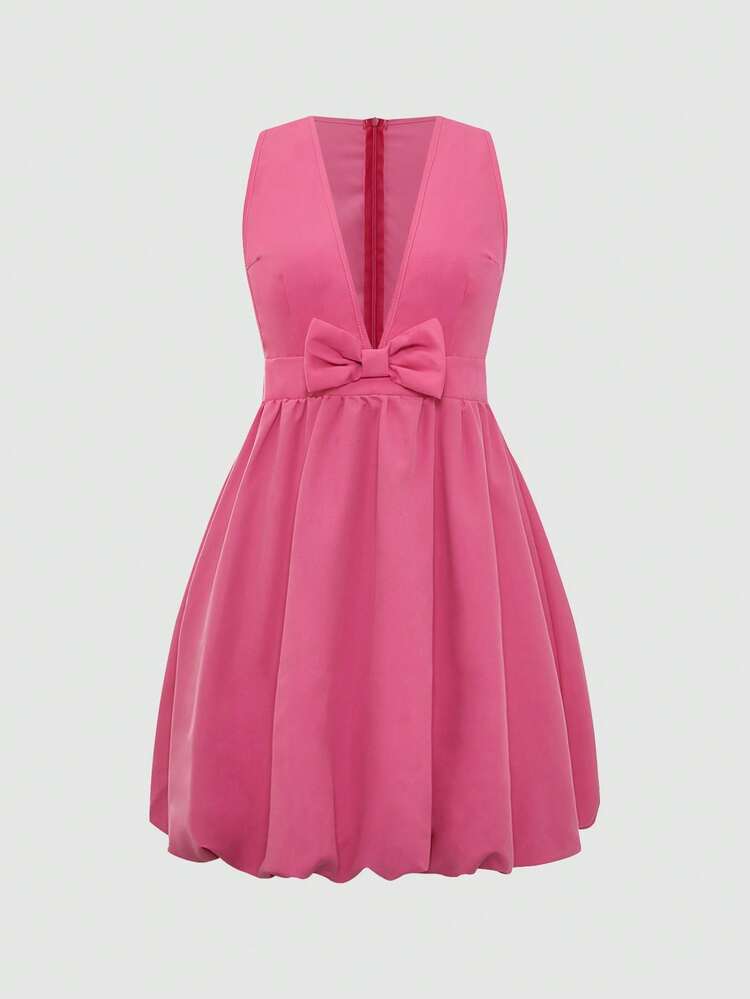 V-Neck Bow Decor Sleeveless Dress
