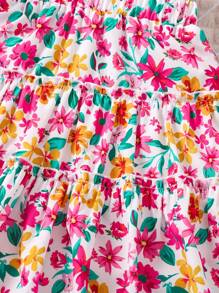 SHEIN Young Girl's Elastic Waist Floral Printed Asymmetrical Skirt With Ruffled Hem,Holiday,Summer,Travel - Multicolor - View 4