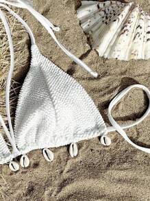 SHEIN Swim Parte superior de traje de baño de mujer con cuello de halter para verano y playa - Blanco - Ver 4