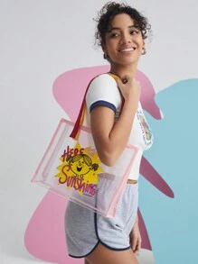 Mr Men Little Miss X SHEIN Bolsa De Praia Transparente Rosa Com Cartoon, Para O Dia Da Mulher
