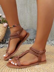 Women's Fashion Woven Beach Leisure Holiday Slip-On Sandals, Summer