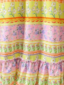 SHEIN 少女草原花卉印花連衣裙,搭配荷葉邊緣 - 彩色 - 查看 4