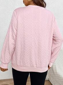 SHEIN LUNE Kích thước lớn Màu thuần Dây kéo nửa Áo nỉ - Bụi hồng - Xem 2