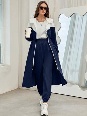 Mulvari Women's Color Block Hooded Jacket And Pants Set 2 Piece Set Fall Cloth For Women Sportswear