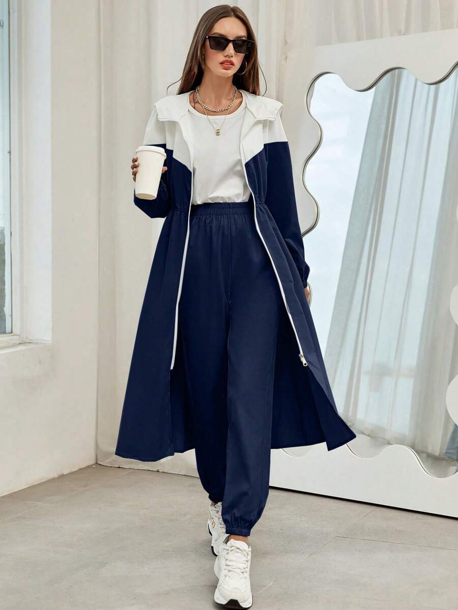 Mulvari Women's Color Block Hooded Jacket And Pants Set 2 Piece Set Fall Cloth For Women Sportswear