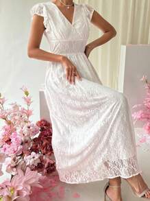 Chiquease 女士 V 领盖袖蕾丝连衣裙 - 白色 - 查看 8