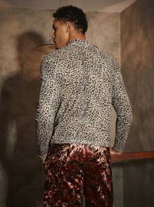 GENTILAND 男士豹紋針織休閒長袖t恤 - 彩色 - 查看 2