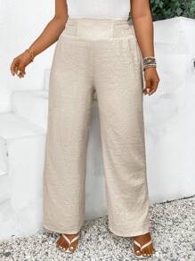 SHEIN Frenchy 大尺碼實色紋理彈性腰直筒褲