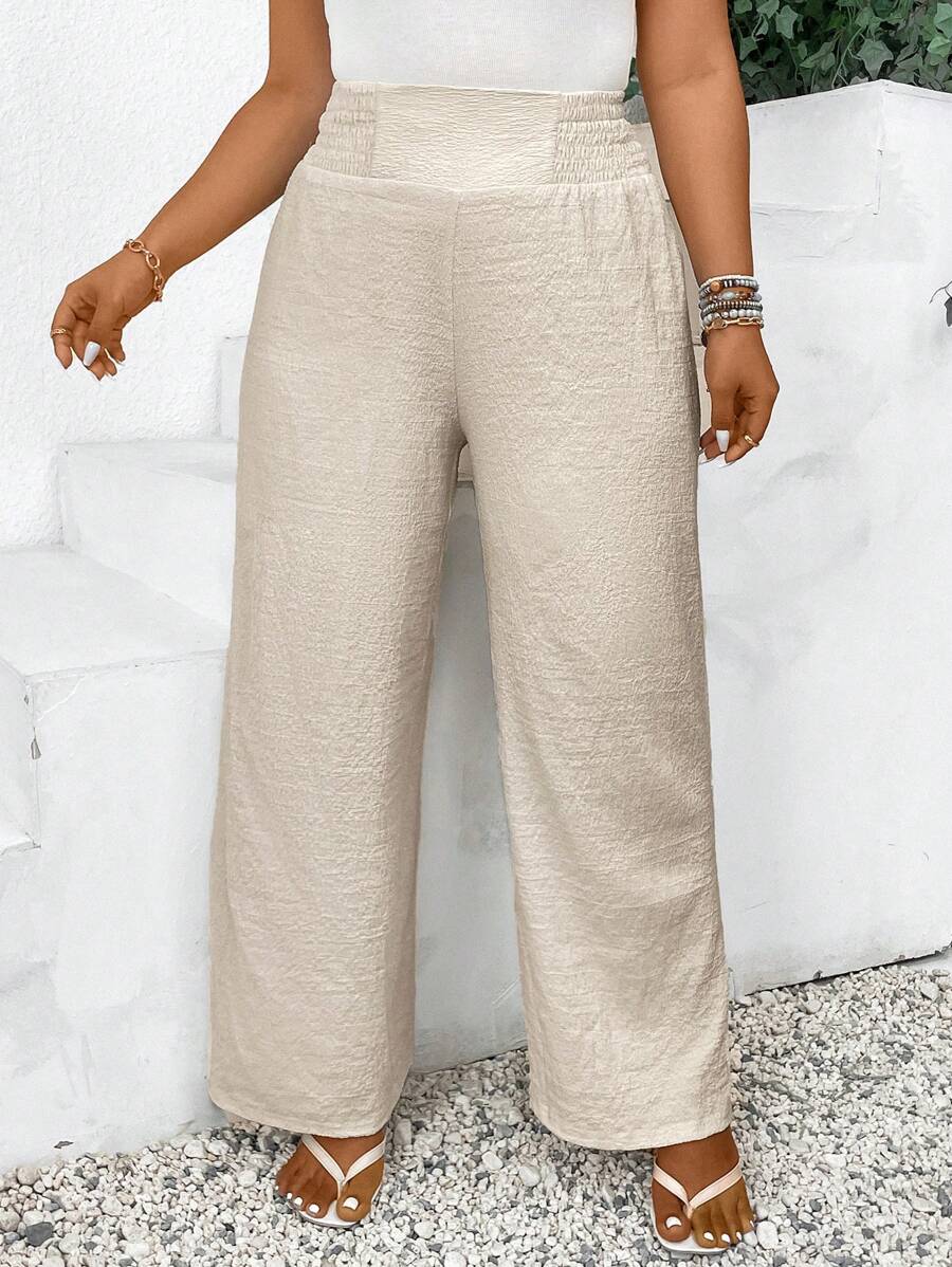 SHEIN Frenchy 大尺碼實色紋理彈性腰直筒褲