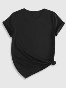 ROMWE Goth 树印花 T 恤，学校 - 黑色 - 查看 2