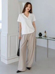 Dazy-Less Của phụ nữ Thường xuyên Vai Thon gọn Cổ áo Polo Áo thun Với In thư - trắng - Xem 2