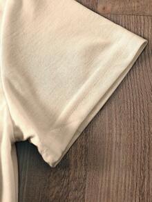 SHEIN LUNE Women's Letter Print Round Neck Short Sleeve T-Shirt - Apricot - View 4