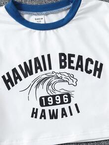 SHEIN Tween 女孩拼色字母印花短版 T 卹 - 白色 - 查看 5