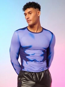 FeverCity 男士對比色身體印花修身t恤 - 藍色 - 查看 1