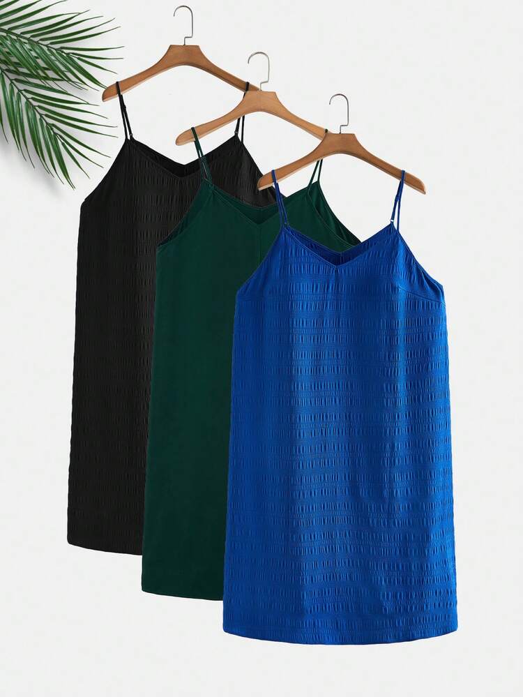 3pcs/Set Plus Size Women's Solid Color Cami Dress