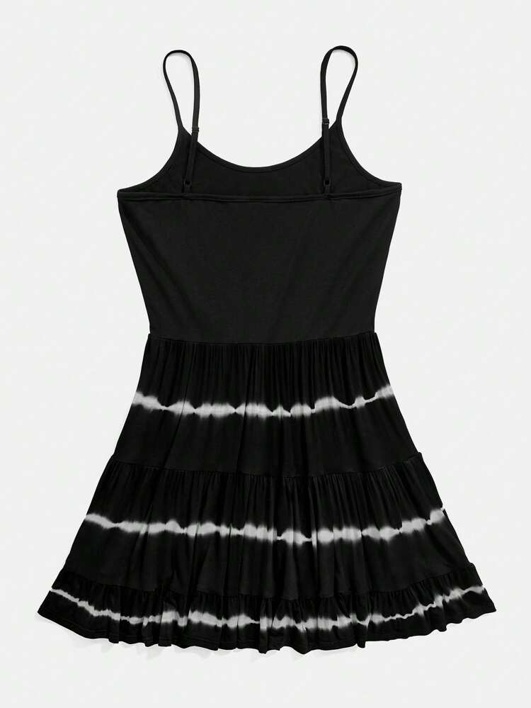 Women's Asymmetrical Random Patchwork Tie Dye Pattern Spaghetti Strap Dress