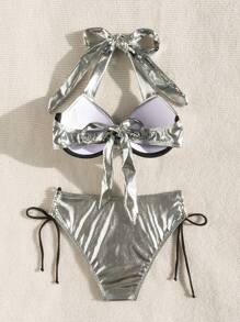 Swim SXY Women's Metallic Bikini Set Summer Beach - Silver - View 6