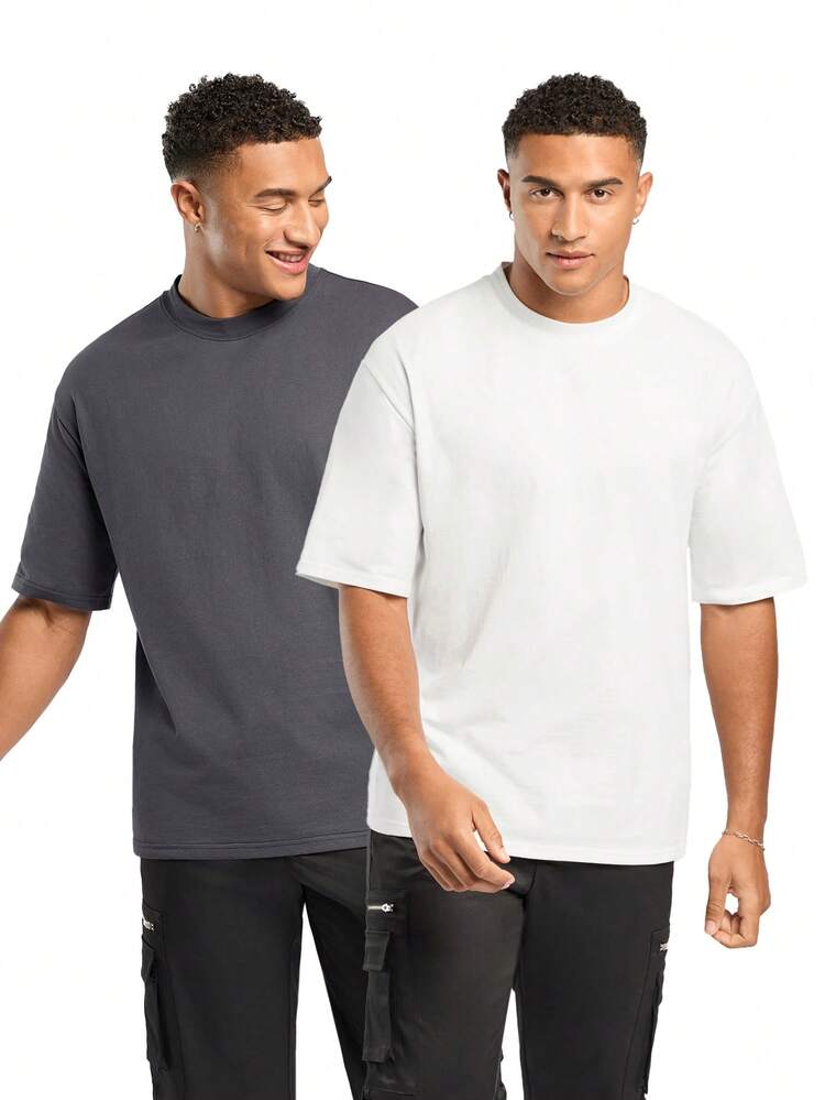 Men's Spring And Summer Casual Loose Small Narrow Collar White Gray Multi-Pack T-Shirt