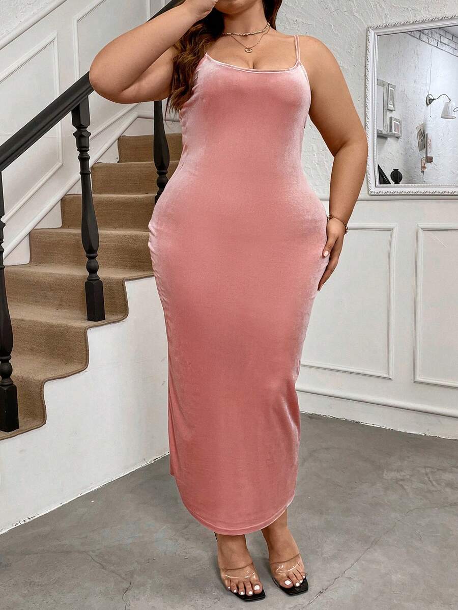 Celure Plus Size Solid Color Slim Fit Cami Dress